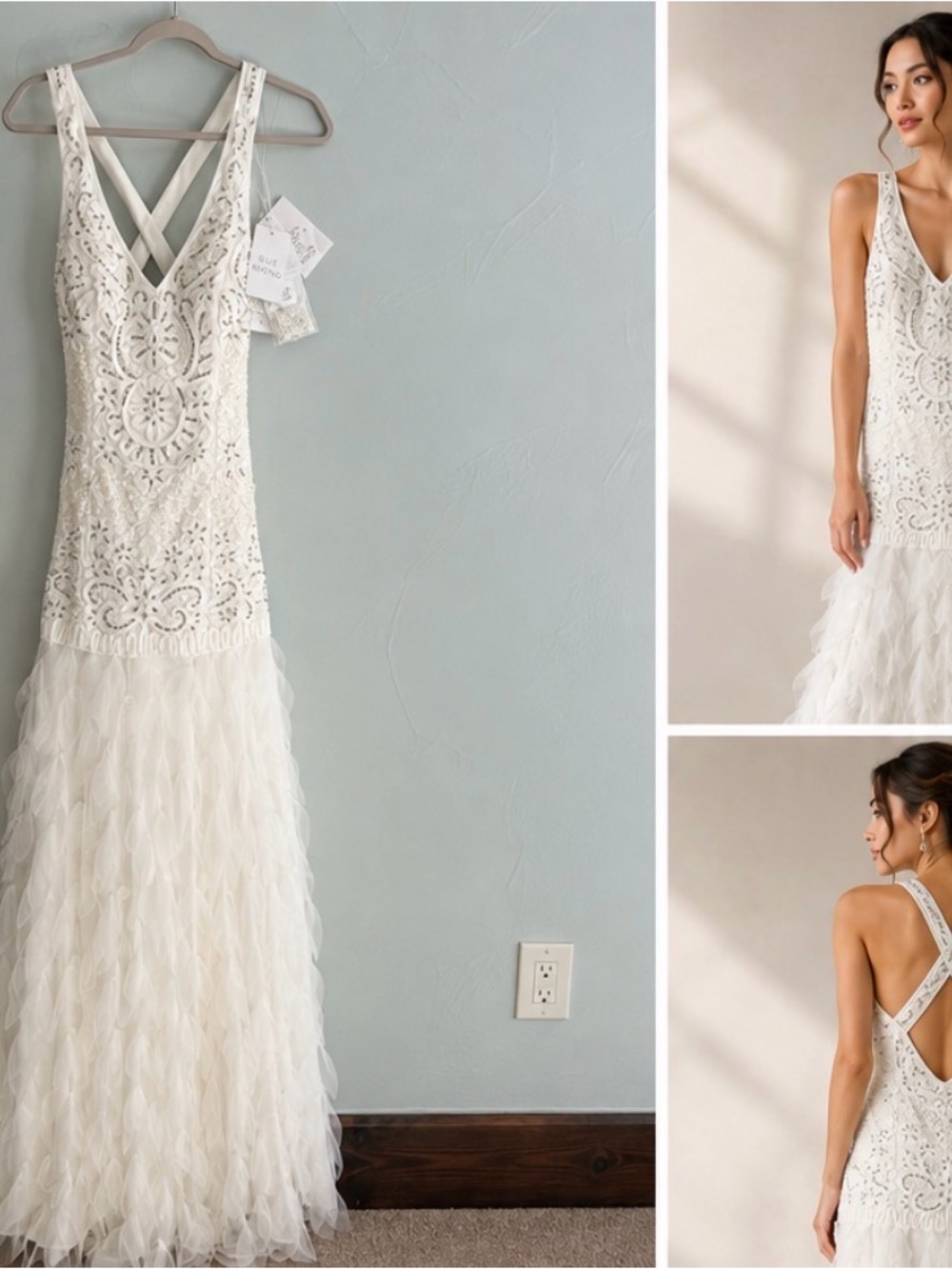 Sue Wong Ivory Beaded Wedding Gown, New With Tags and Extra Beads, Size 8